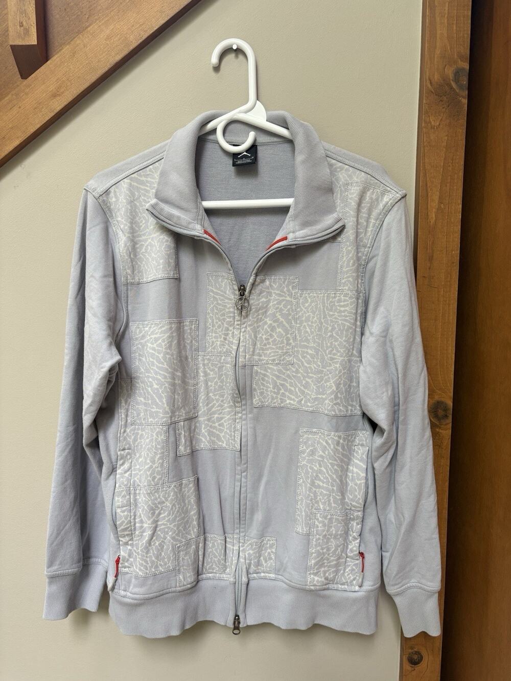 Jordan Elephant Print Patchwork Full Zip Jacket Men’s Large Gray Cotton Jumpman
